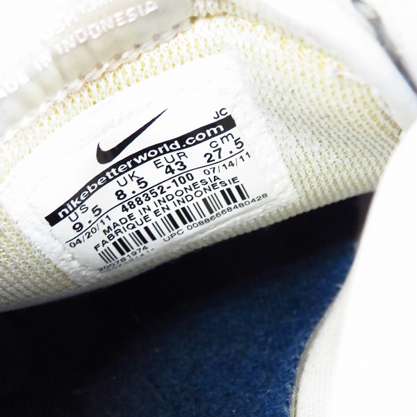 実際に弊社で買取させて頂いたNIKE×fragment design/ナイキ×フラグメント TENNIS CLASSIC VELCRO/488352-100/27.5の画像 5枚目