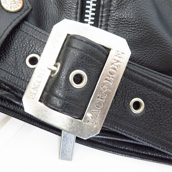 実際に弊社で買取させて頂いたBACK BONE/バックボーン COW HIDE/カウハイドレザー/真鍮バックル ダブルライダースジャケット BB09FW-LB01 Sの画像 6枚目