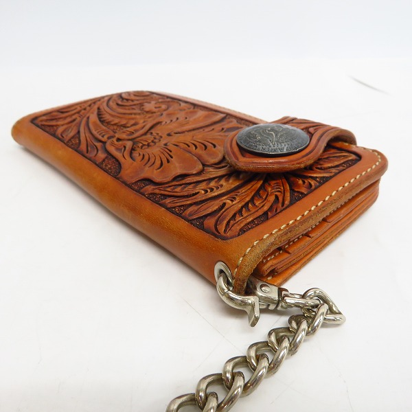 実際に弊社で買取させて頂いたFUNNY/ファニー カービングレザー コンチョ ロングウォレット/長財布 ウォレットチェーン付きの画像 2枚目