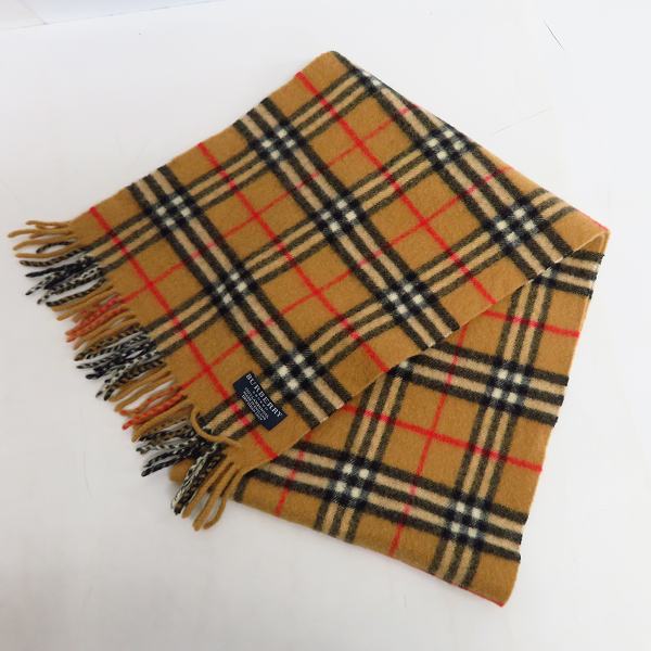 実際に弊社で買取させて頂いたBURBERRY London/バーバリーロンドン マフラー　ウール　フリンジ付き ノバチェック ベージュ×ブラック ×レッド系 