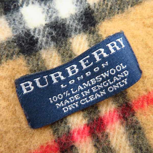 実際に弊社で買取させて頂いたBURBERRY London/バーバリーロンドン マフラー　ウール　フリンジ付き ノバチェック ベージュ×ブラック ×レッド系 の画像 2枚目