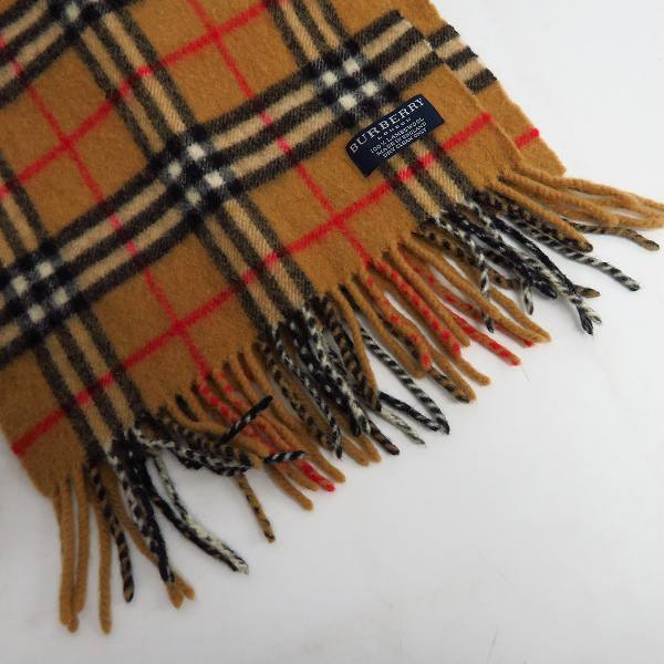 実際に弊社で買取させて頂いたBURBERRY London/バーバリーロンドン マフラー　ウール　フリンジ付き ノバチェック ベージュ×ブラック ×レッド系 の画像 3枚目