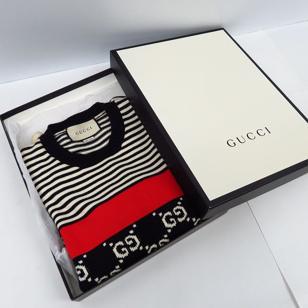 JPタグ】GUCCI/グッチ GG柄/ボーダー コットン プルオーバー ニット