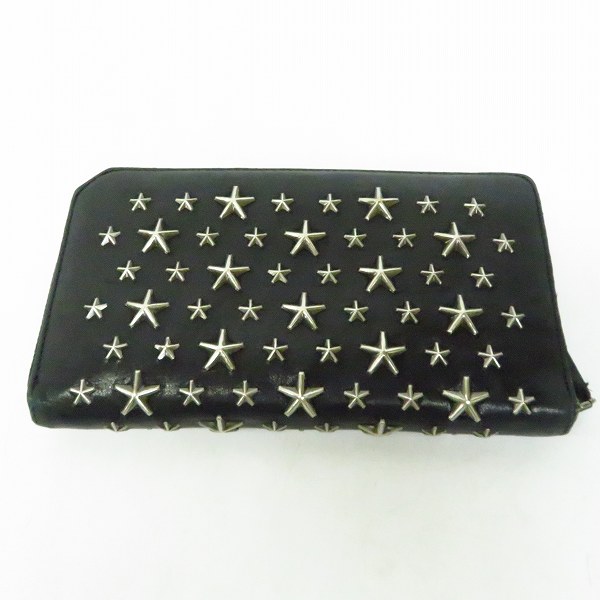 実際に弊社で買取させて頂いたJIMMY CHOO/ジミー チュウ スタースタッズ ラウンドファスナー ウォレット/財布/黒の画像 1枚目