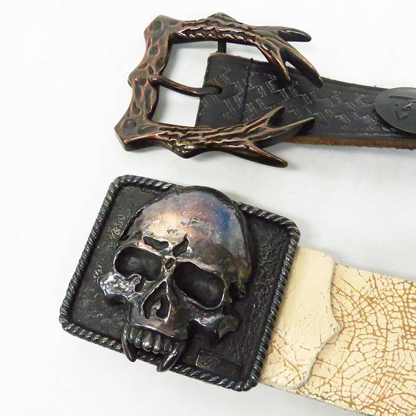 実際に弊社で買取させて頂いたHIROMU TAKAHARA/ヒロムタカハラ roar/ロアー スカルバックル 等/レザーベルト 2点セットの画像 1枚目