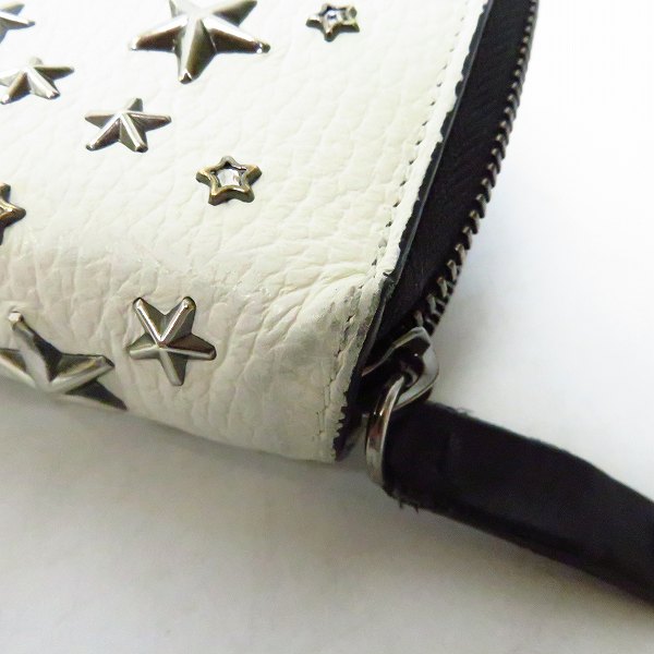 実際に弊社で買取させて頂いたJIMMY CHOO/ジミー チュウ クリスタルスター＆スタースタッズ ラウンドファスナー ウォレット/財布/白の画像 5枚目