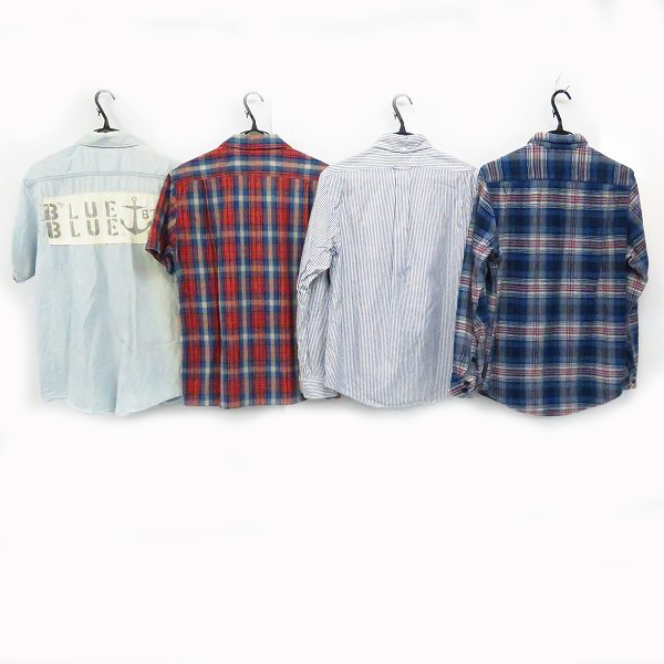 実際に弊社で買取させて頂いたBLUE BLUE/ブルーブルー INDIGO DYE チェック柄 等 長袖/半袖 シャツ 2/4点セットの画像 1枚目