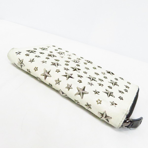 実際に弊社で買取させて頂いたJIMMY CHOO/ジミー チュウ クリスタルスター＆スタースタッズ ラウンドファスナー ウォレット/財布/白の画像 2枚目