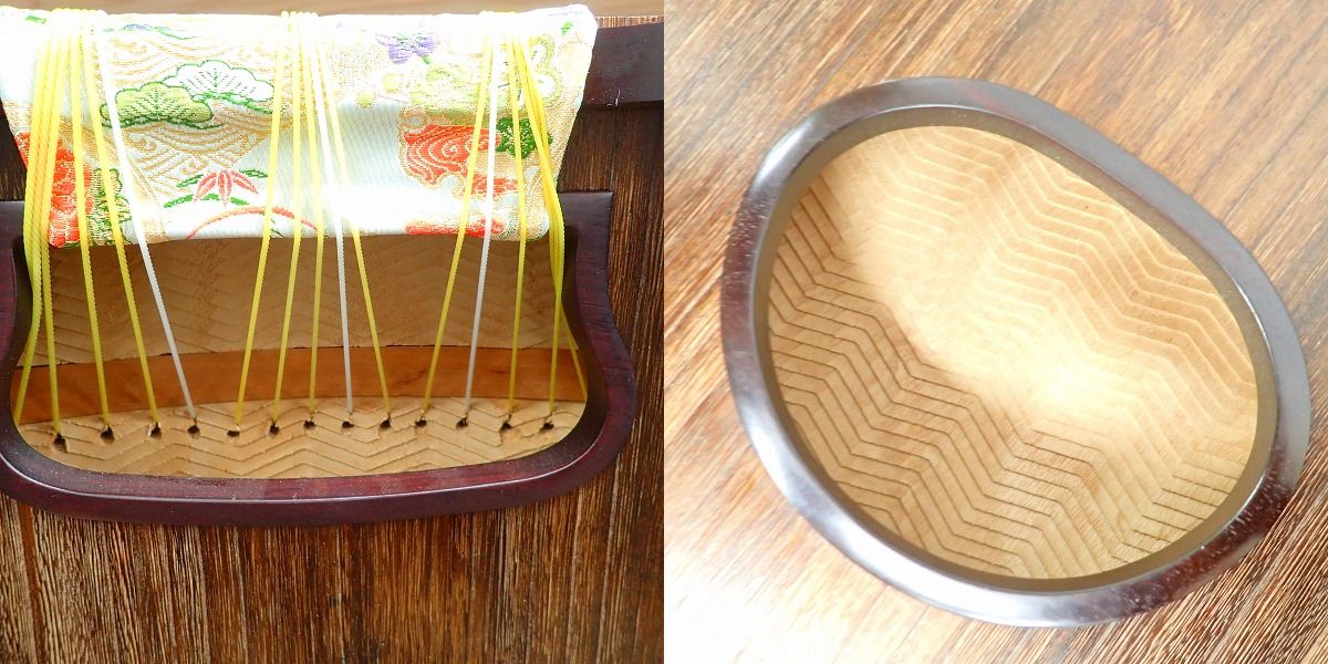 実際に弊社で買取させて頂いた★琴/箏 17弦琴 玉縁包み柏葉 並甲 綾杉彫り 和楽器 琴柱/猫足/ケース付きの画像 3枚目