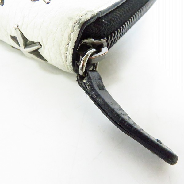 実際に弊社で買取させて頂いたJIMMY CHOO/ジミー チュウ クリスタルスター＆スタースタッズ ラウンドファスナー ウォレット/財布/白の画像 6枚目