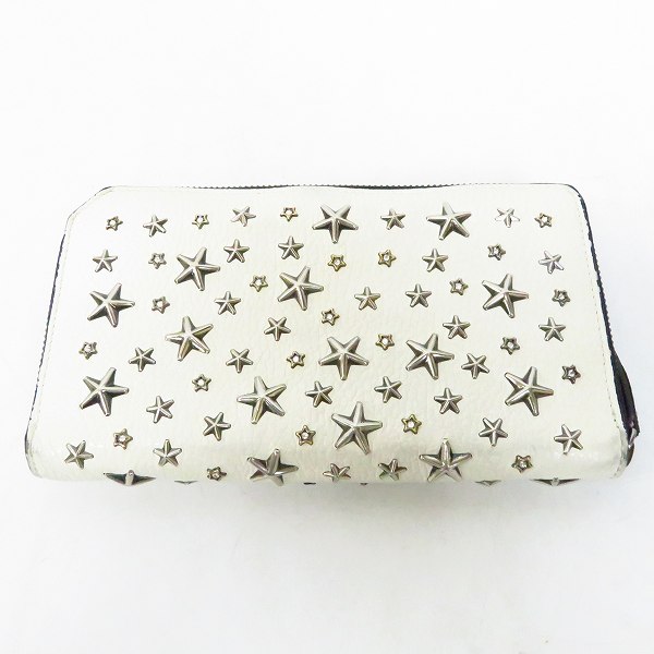 実際に弊社で買取させて頂いたJIMMY CHOO/ジミー チュウ クリスタルスター＆スタースタッズ ラウンドファスナー ウォレット/財布/白