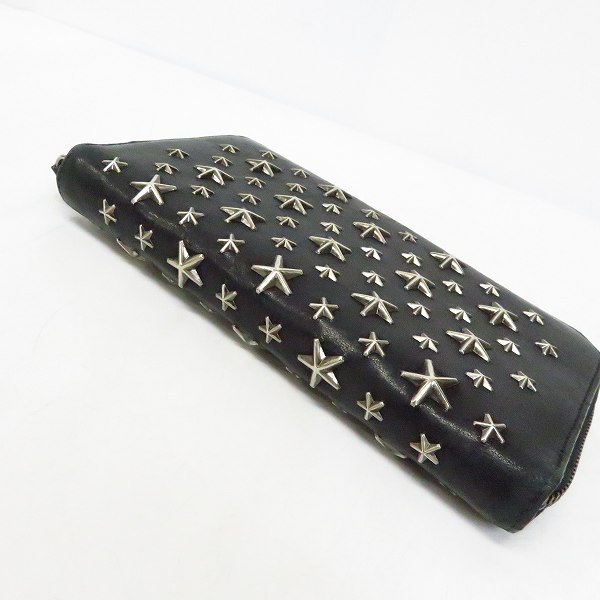 実際に弊社で買取させて頂いたJIMMY CHOO/ジミー チュウ スタースタッズ ラウンドファスナー ウォレット/財布/黒の画像 2枚目