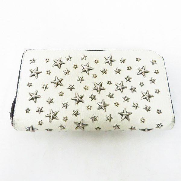 実際に弊社で買取させて頂いたJIMMY CHOO/ジミー チュウ クリスタルスター＆スタースタッズ ラウンドファスナー ウォレット/財布/白の画像 1枚目