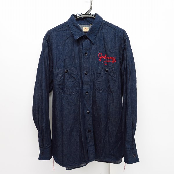 実際に弊社で買取させて頂いたSUGAR CANE/シュガーケーン チェーン刺繍 ロングスリーブ/長袖 デニムワークシャツ SC26730 Size：L