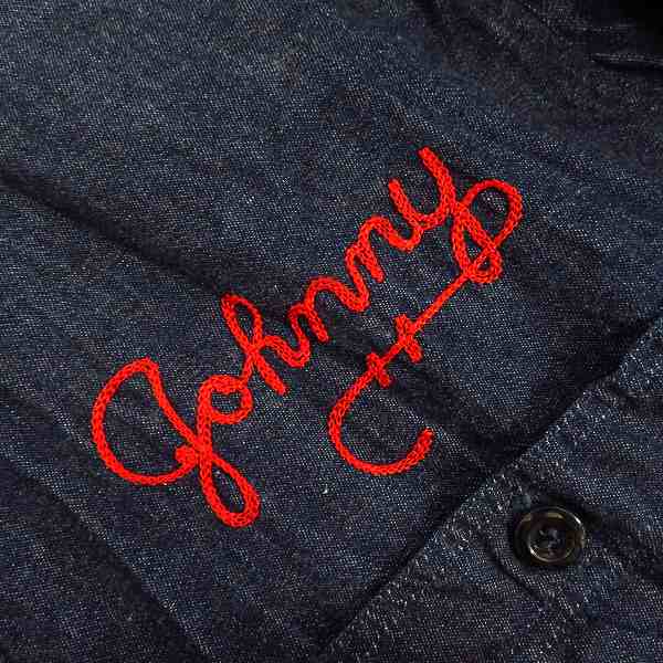 実際に弊社で買取させて頂いたSUGAR CANE/シュガーケーン チェーン刺繍 ロングスリーブ/長袖 デニムワークシャツ SC26730 Size：Lの画像 4枚目