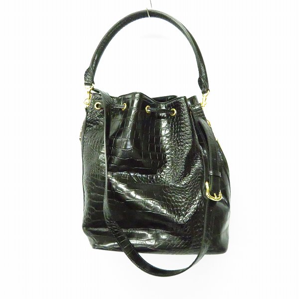 実際に弊社で買取させて頂いたDRESSCAMP×Samantha KINGZ./ドレスキャンプ×サマンサキングズ クロコ型押しデザイン 巾着 ショルダーバッグの画像 1枚目