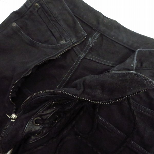 実際に弊社で買取させて頂いたIFSIXWASNINE/イフシックスワズナイン レースアップ/ダメージ加工 デニムパンツ ブラック LU-STRIPE/SBCM-009F/30の画像 2枚目