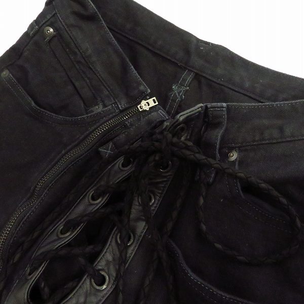 実際に弊社で買取させて頂いたIFSIXWASNINE/イフシックスワズナイン レースアップ/ダメージ加工 デニムパンツ ブラック LU-STRIPE/SBCM-009F/30の画像 5枚目