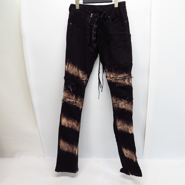 実際に弊社で買取させて頂いたIFSIXWASNINE/イフシックスワズナイン レースアップ/ダメージ加工 デニムパンツ ブラック LU-STRIPE/SBCM-009F/30