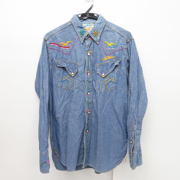 実際に弊社で買取させて頂いたSUGAR CANE/シュガーケーン JOHN SEVERSON SUN SURF/ジョンセバーソン サンサーフ 刺繍 デニムシャツ JS22751 Size：S 
