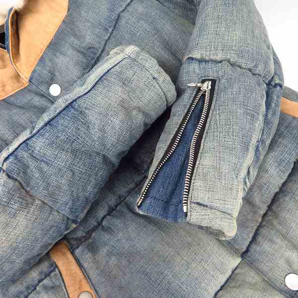 実際に弊社で買取させて頂いたBACKLASH/バックラッシュ デニム8オンス ジャパンカーフスエード ベビーメリノ ダウンジャケット 1393-02/Mの画像 6枚目