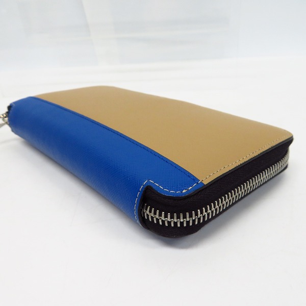 実際に弊社で買取させて頂いたMARNI/マルニ バイカラー 長財布 ロングジップウォレット/ソフトベージュ マザリンブルー アラベスクの画像 2枚目