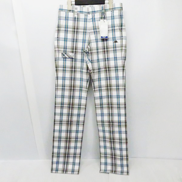 実際に弊社で買取させて頂いた【未使用】kappa/カッパ ゴルフ 白灰青系チェック柄ロングパンツ KG312PA22/76