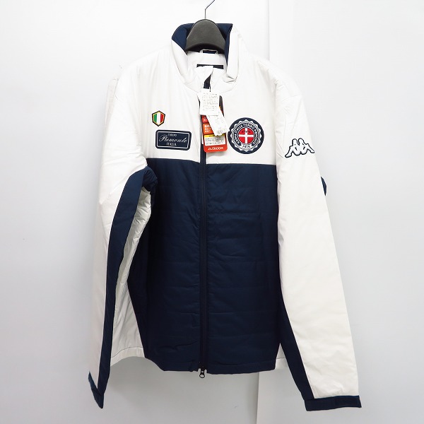 実際に弊社で買取させて頂いた【未使用】Kappa/カッパ ワッペン付き中綿ブルゾン ゴルフウェア ホワイト×ネイビー KG6520T43/L