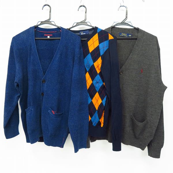 実際に弊社で買取させて頂いたブルーブルー/フレッドペリー/ポロ ラルフローレン カーディガン/アーガイルニット/4/S/L 3点セット