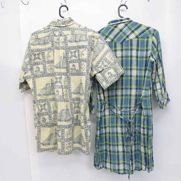 実際に弊社で買取させて頂いたBLUE BLUE/ブルーブルー 総柄半袖シャツ/ロング丈コットンリネンシャツ 1/S 2点セットの画像 1枚目