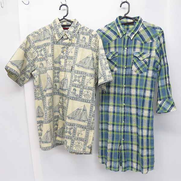 実際に弊社で買取させて頂いたBLUE BLUE/ブルーブルー 総柄半袖シャツ/ロング丈コットンリネンシャツ 1/S 2点セット