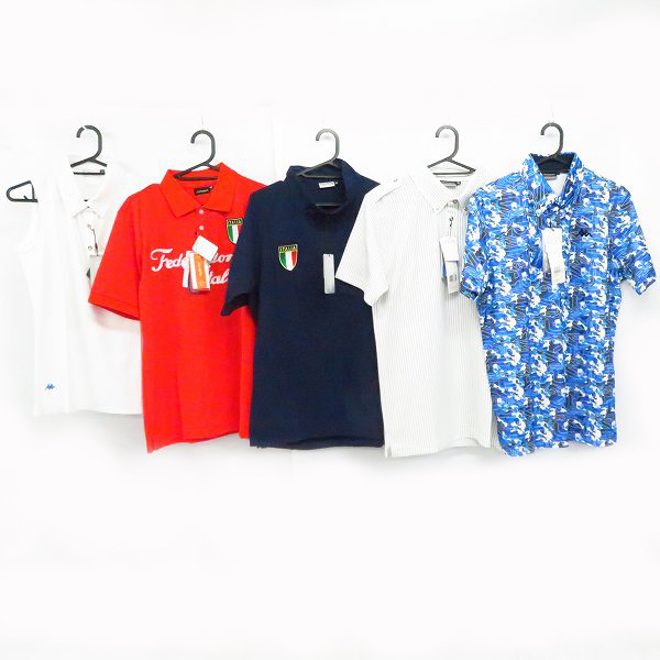実際に弊社で買取させて頂いた【未使用】kappa/カッパ  ゴルフ 半袖ポロシャツ/ハーフジップポロ 白/ネイビー/赤他 Mサイズ 5点セット