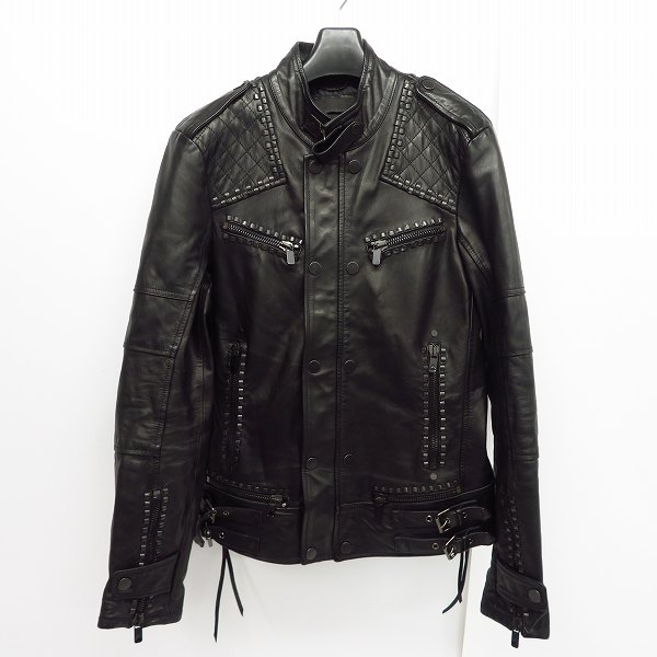 実際に弊社で買取させて頂いたDIESEL BLACK GOLD/ディーゼルブラックゴールド スタッズ レザー シングルライダース ジャケット/ブラック 48