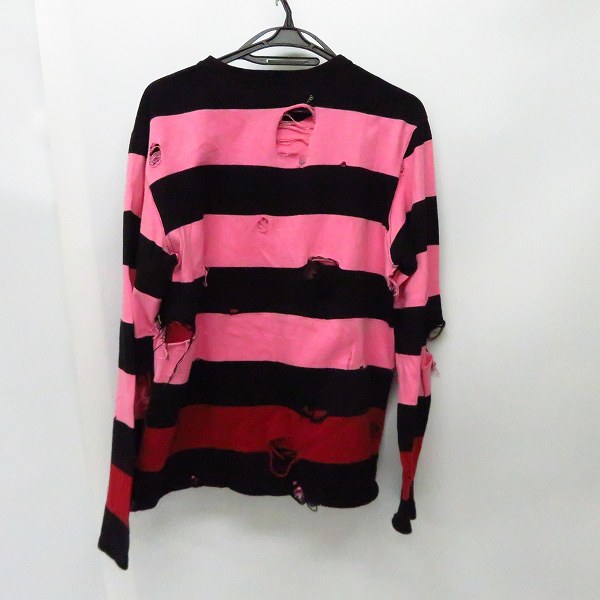 実際に弊社で買取させて頂いたmastermind/マスターマインド ダメージ加工 ボーダー柄長袖カットソー MM-TS39-022/Mの画像 1枚目