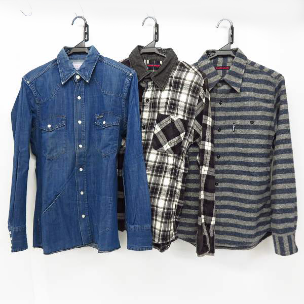 実際に弊社で買取させて頂いたBLUE BLUE/ブルーブルー チェック柄/ボーダー柄  等 長袖/ロングスリーブ シャツ Size：1(S) 3点セット