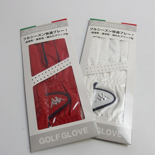 実際に弊社で買取させて頂いた【未使用】kappa/カッパ ゴルフ用グローブ/手袋 ホワイト/レッド KG718GL11/23-24cm(M) 2点セット
