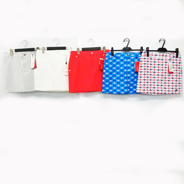 実際に弊社で買取させて頂いた【未使用】KAPPA/カッパ ゴルフ レディース スカート レッド/ホワイト/十字柄プリント等 M/5点セット