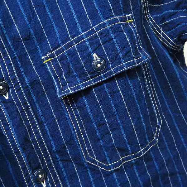 実際に弊社で買取させて頂いたSUGAR CANE/シュガーケーン フィクションロマンス ストライプ ワークシャツ 半袖 SC37643/Lの画像 6枚目