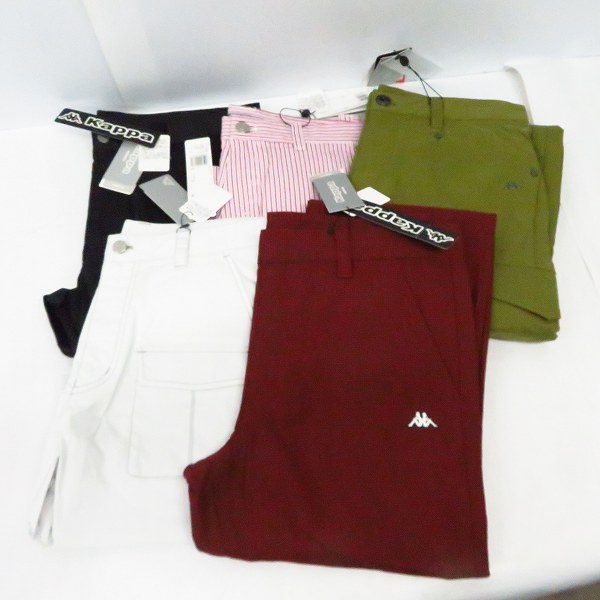 実際に弊社で買取させて頂いた【未使用】KAPPA/カッパ ゴルフ パンツ ブラック/カーキ/ホワイト/ストライプ柄等 サイズ82 5点セット