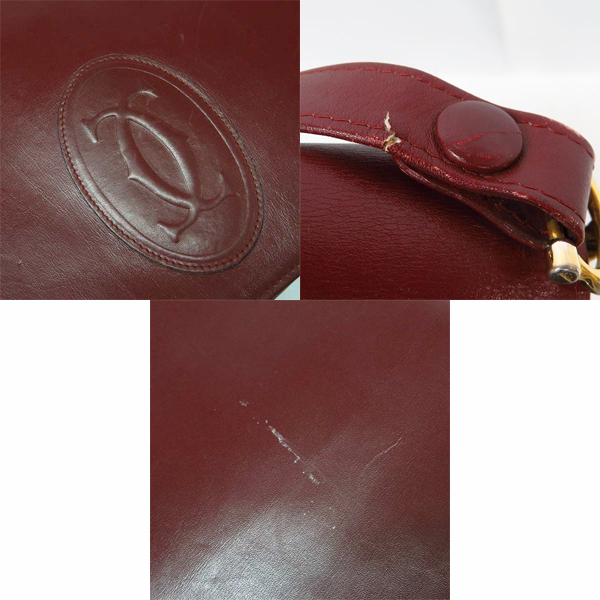 実際に弊社で買取させて頂いたCartier/カルティエ ロゴ マストライン レザー ショルダーバッグ ボルドー/レザー がま口三つ折り財布 ボルドー 2点セットの画像 5枚目