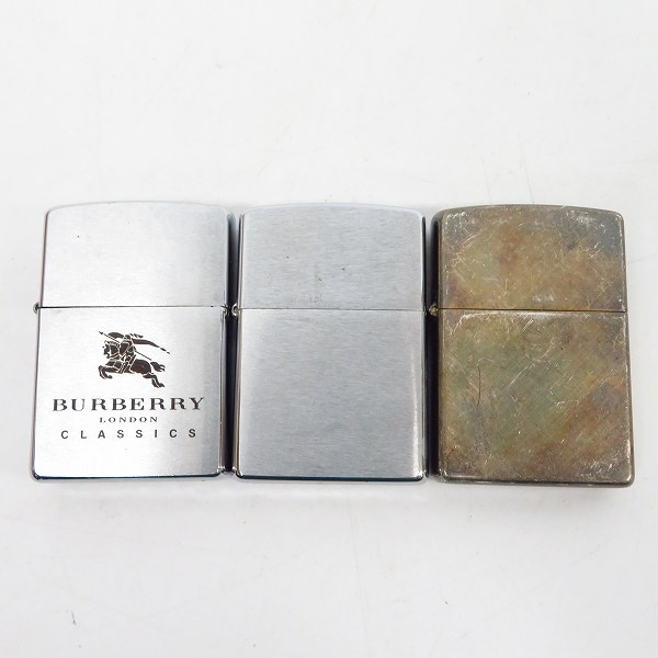 実際に弊社で買取させて頂いたZIPPO/ジッポー BURBERRY LONDON/バーバリー ロンドン ロゴ/無地 ブラッシュド加工等 97/98年製 3点セット