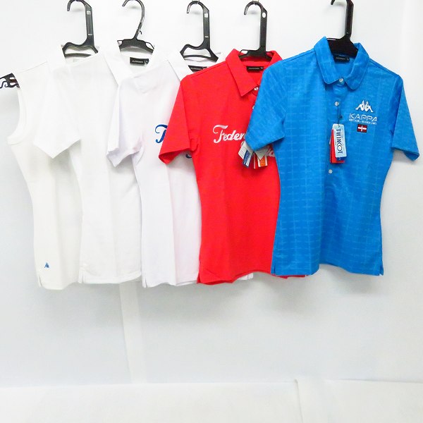 実際に弊社で買取させて頂いた【未使用】kappa/カッパ  ゴルフ ノースリーブ/半袖 ポロシャツ 白/赤/水色 レディース Lサイズ 5点セット