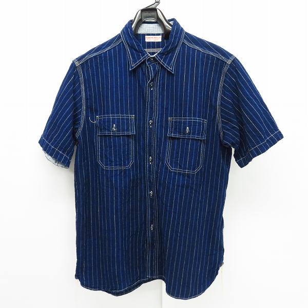 実際に弊社で買取させて頂いたSUGAR CANE/シュガーケーン フィクションロマンス ストライプ ワークシャツ 半袖 SC37643/L