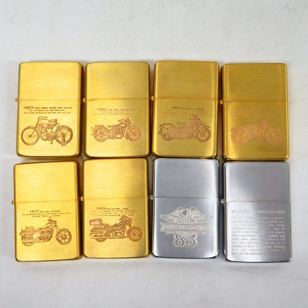 実際に弊社で買取させて頂いた【付属品完備】ZIPPO/ジッポー HARLEY DAVIDSON/ハーレーダビッドソン 歴史 85周年記念 ZIPPO 8個セット/イタヤの画像 1枚目