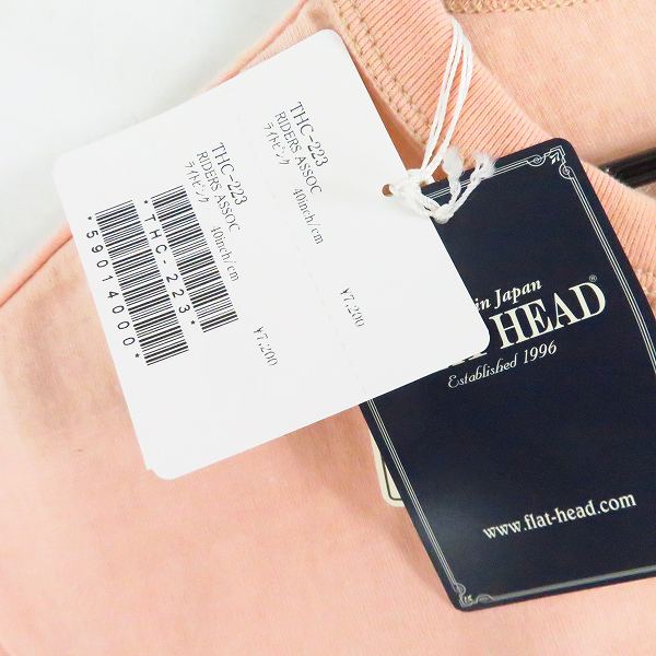 実際に弊社で買取させて頂いた【未使用】FLAT HEAD/フラットヘッド Tシャツ RIDERS ASSOC ライトピンク THC-223/40の画像 4枚目