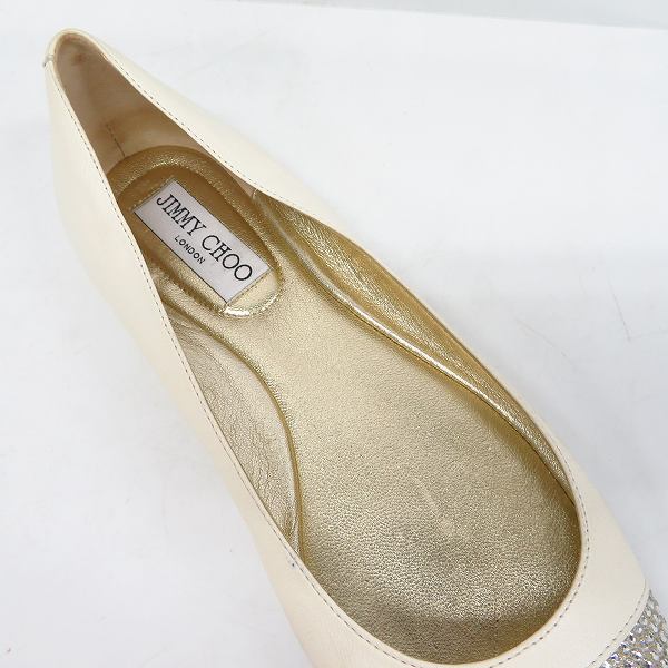 実際に弊社で買取させて頂いたJIMMY CHOO/ジミーチュウ ラインストーン フラットシューズ ホワイト/36の画像 4枚目
