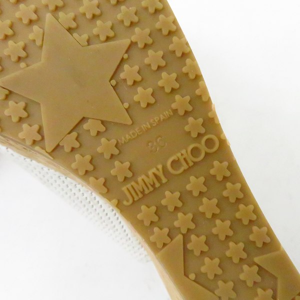 実際に弊社で買取させて頂いたJIMMY CHOO/ジミーチュウ 型押し レザー ウェッジソール サンダル ライトグレー/36の画像 5枚目