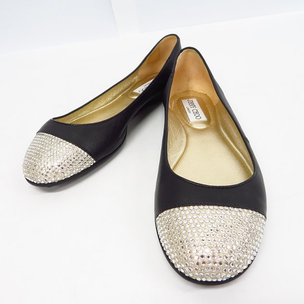 実際に弊社で買取させて頂いたJIMMY CHOO/ジミーチュウ ラインストーン フラットシューズ ブラック/36