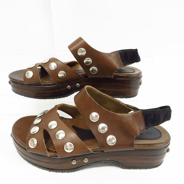 実際に弊社で買取させて頂いたMARNI/マルニ レディース レザー スタッズ サンダル ブラウン×シルバー/36の画像 3枚目
