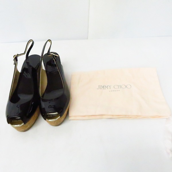 実際に弊社で買取させて頂いたJIMMY CHOO/ジミーチュウ オープントゥ ウェッジソール サンダル ブラック/36の画像 7枚目